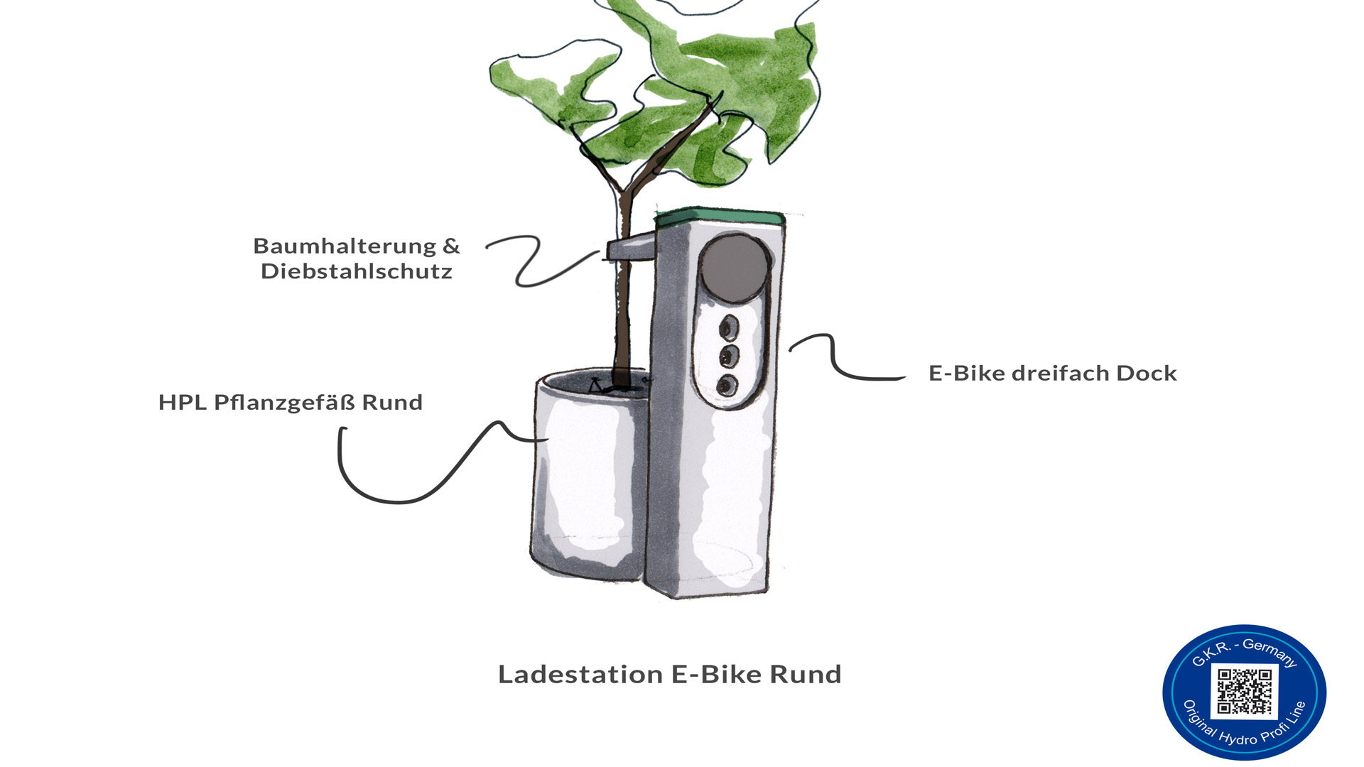 HPL Pflanzgefäße mit Ladestation für Elektro Fahrräder