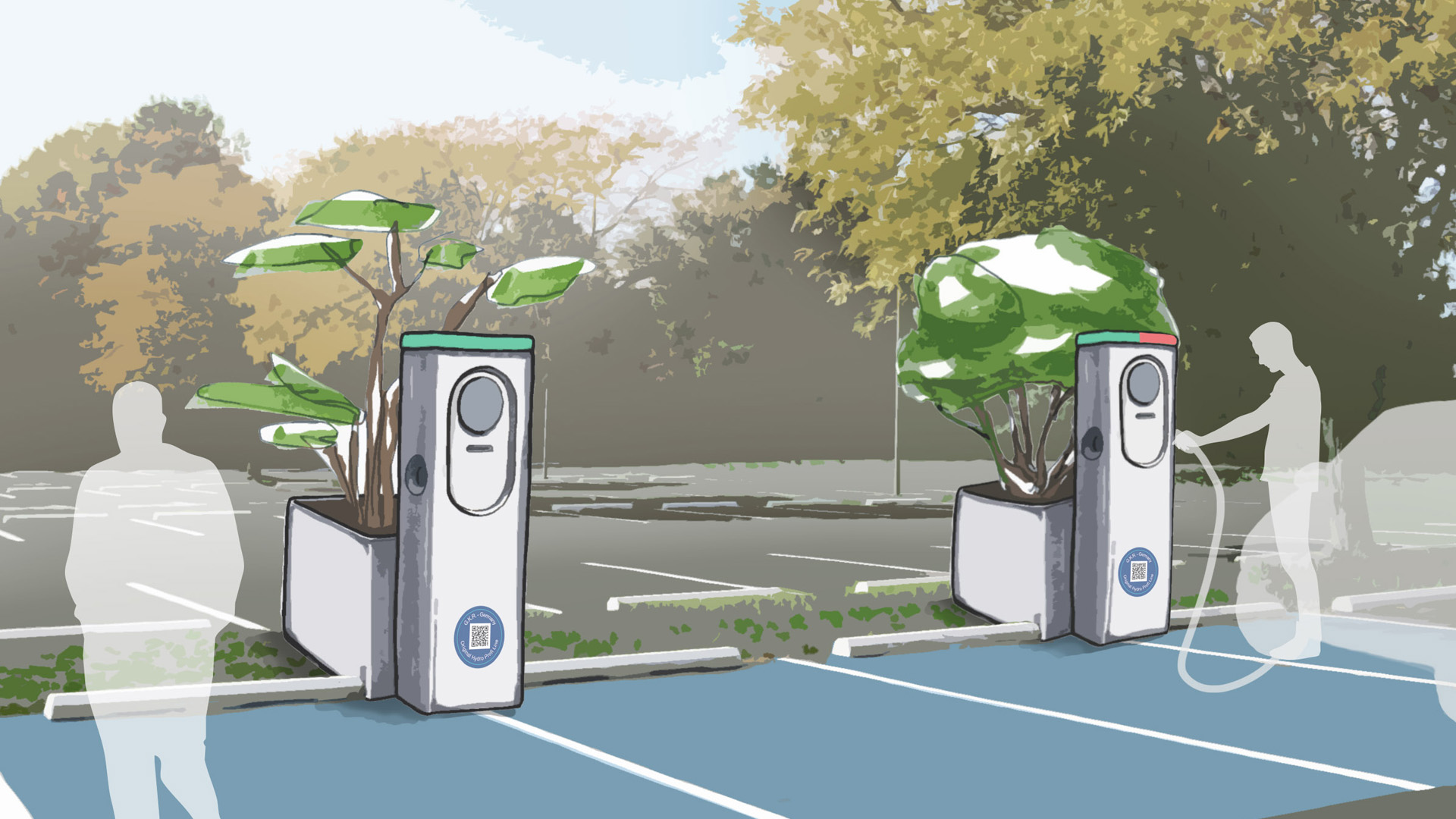 HPL Pflanzgefäße mit integrierter Ladestation für Elektroautos