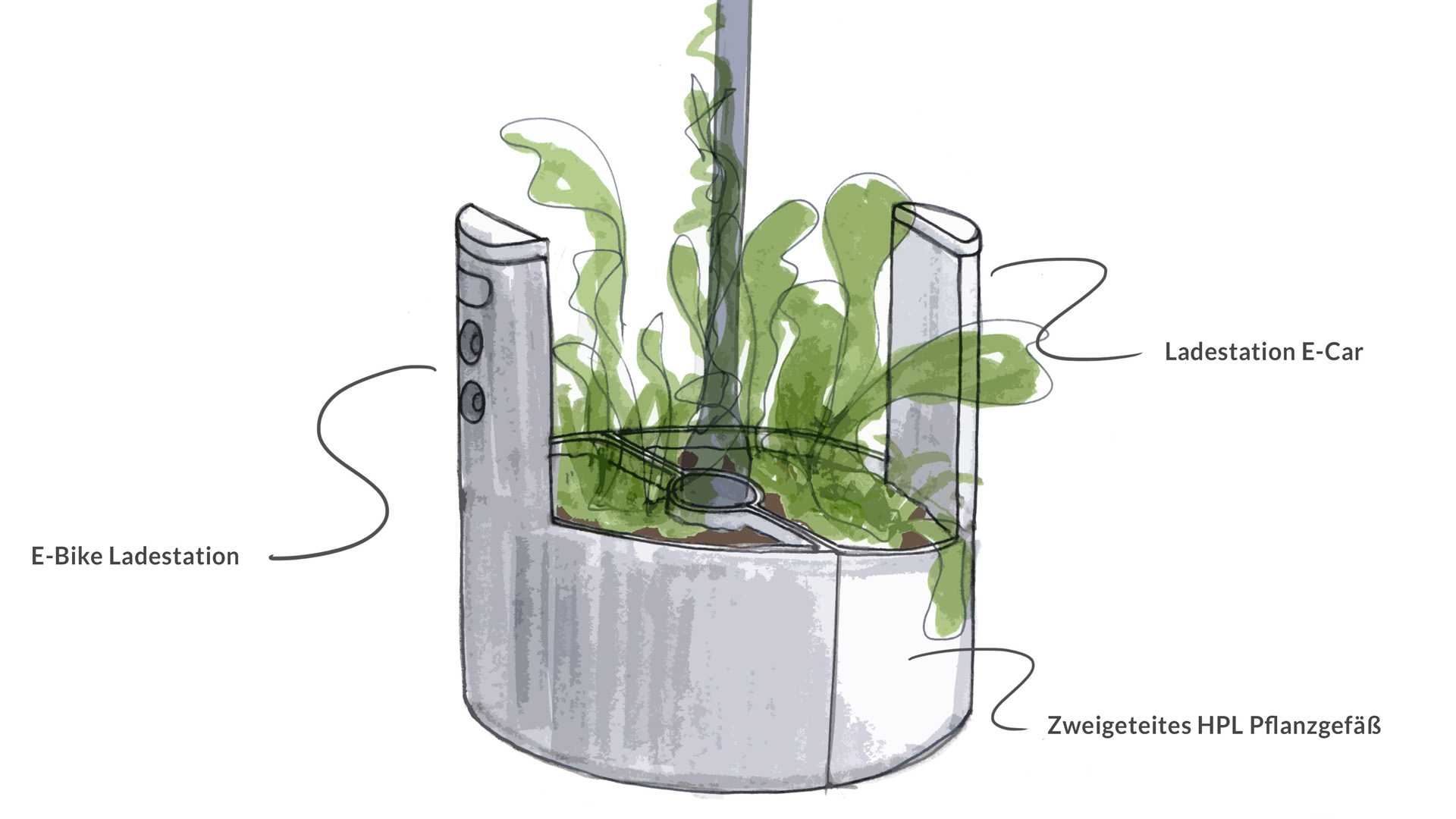 HPL Pflanzgefäß multifunktional mit integrierter Ladestation