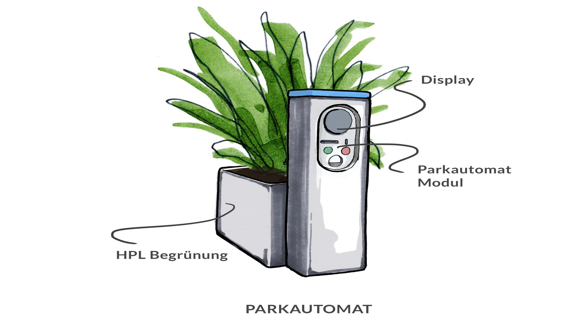 HPL Pflanzgefäß mit Parkscheinautomat