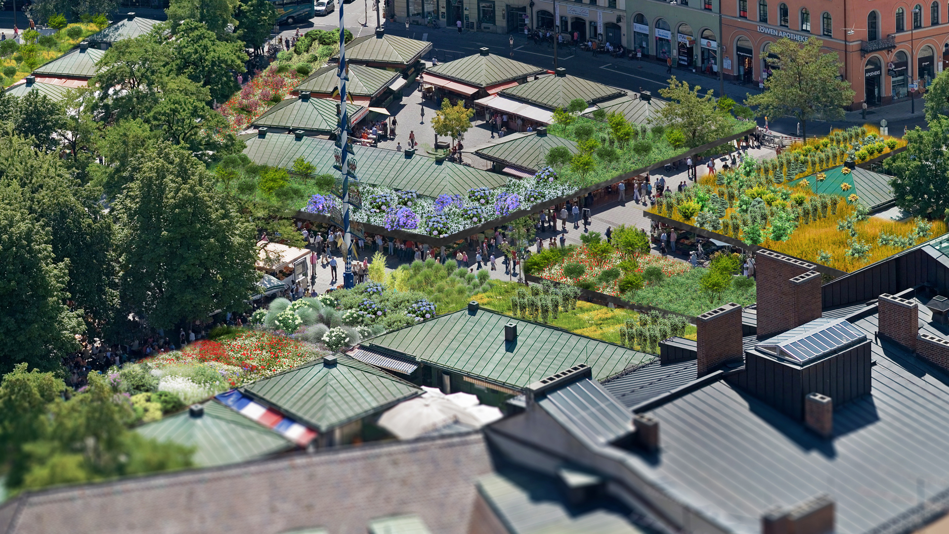 Begrünte Pavillions für Stadtbegrünungen mit Hydro Profi Line® Begrünungssystemen