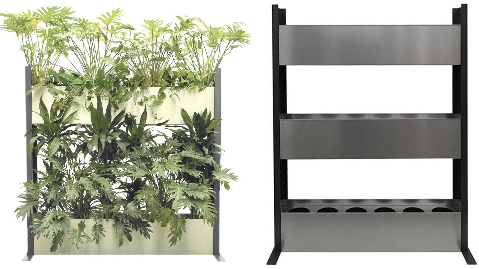Raumteiler aus Edelstahl mit Hydro Profi Line Pflanzsystem für Zimmerpflanzen