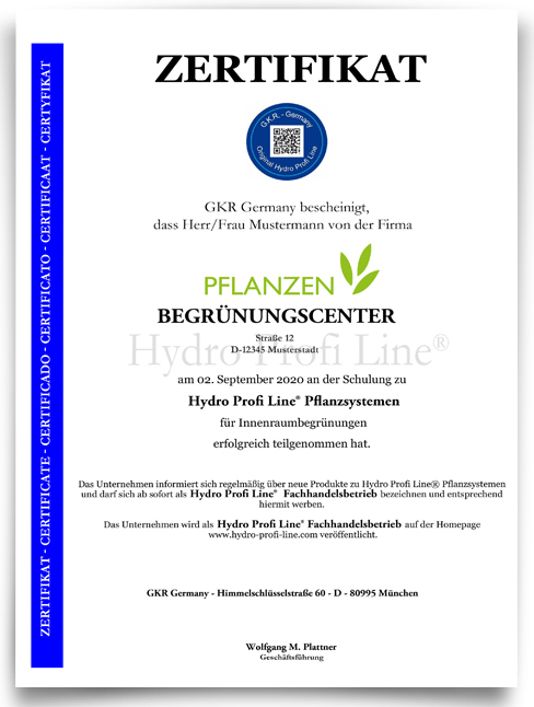 Zertifikat Hydro Profi Line Fachbetrieb