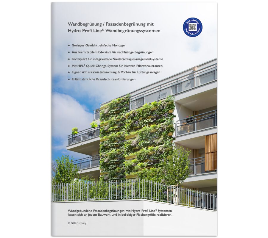 Wandgebundene Fassadenbegrünung mit Hydro Profi Line System